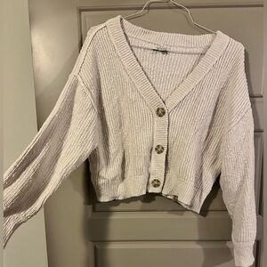 American Eagle Cropped Knit Cardigan Beige Button Front Size Large